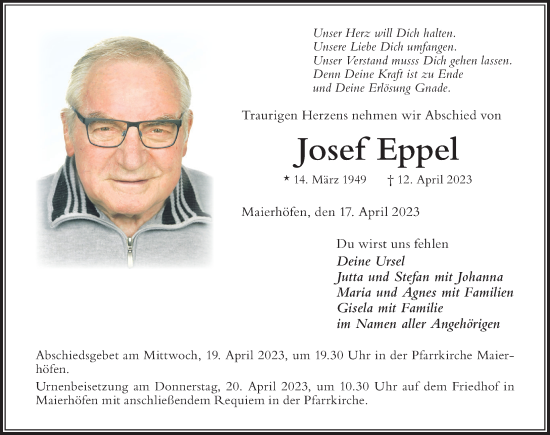 Traueranzeige von Josef Eppel von Der Westallgäuer