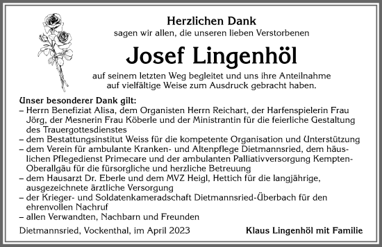 Traueranzeige von Josef Lingenhöl von Allgäuer Zeitung,Kempten
