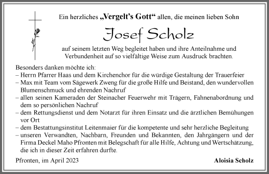 Traueranzeige von Josef Scholz von Allgäuer Zeitung, Füssen
