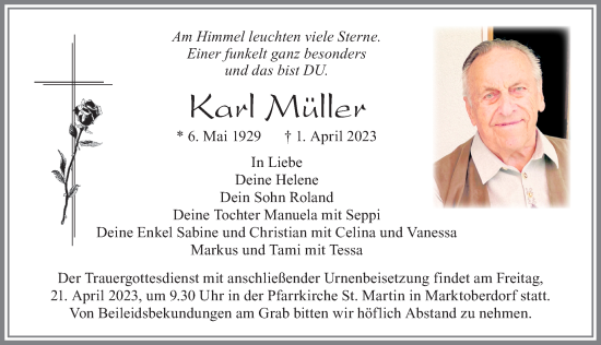 Traueranzeige von Kai Müller von Allgäuer Zeitung, Marktoberdorf