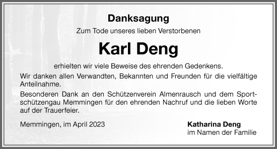 Traueranzeige von Karl Deng von Memminger Zeitung