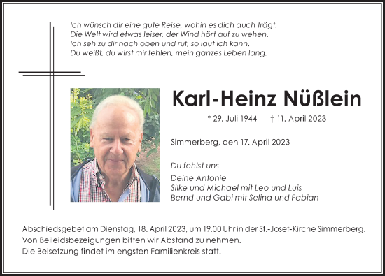 Traueranzeige von Karl-Heinz Nüßlein von Der Westallgäuer