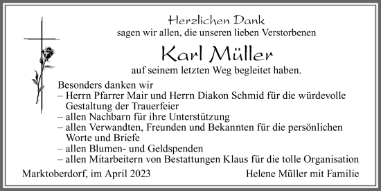 Traueranzeige von Karl Müller von Allgäuer Zeitung, Marktoberdorf