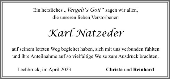 Traueranzeige von Karl Natzeder von Allgäuer Zeitung, Füssen
