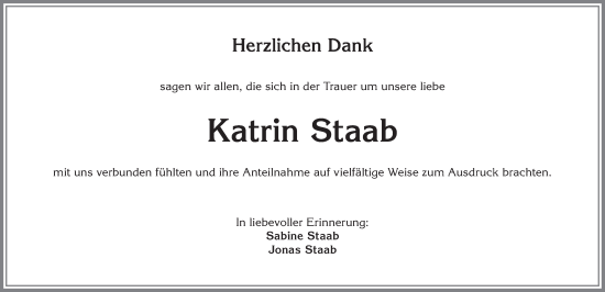 Traueranzeige von Katrin Staab von Allgäuer Zeitung,Kempten
