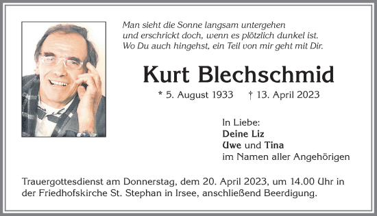 Traueranzeige von Kurt Blechschmid von Allgäuer Zeitung, Kaufbeuren/Buchloe