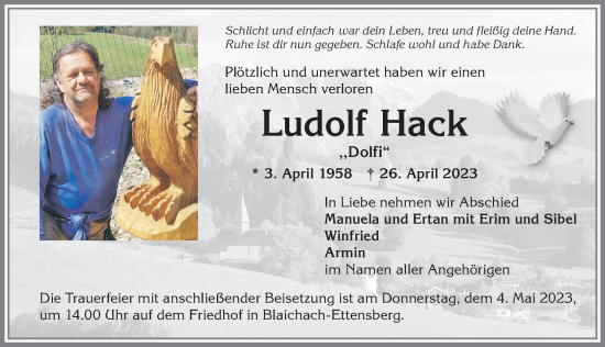 Traueranzeige von Ludolf Hack von Allgäuer Anzeigeblatt