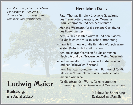 Traueranzeige von Ludwig Maier von Memminger Zeitung