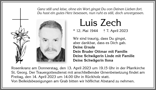 Traueranzeige von Luis Zech von Allgäuer Zeitung, Füssen