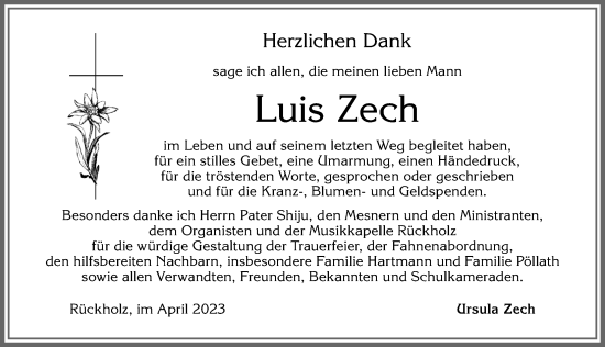 Traueranzeige von Luis Zech von Allgäuer Zeitung, Füssen