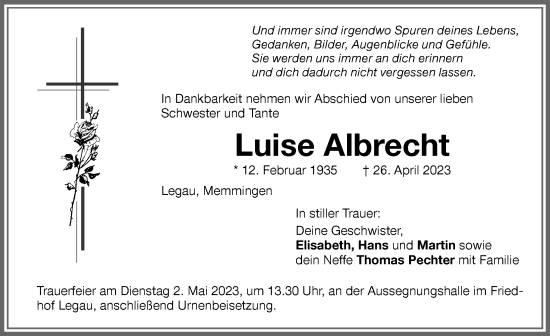 Traueranzeige von Luise Albrecht von Memminger Zeitung