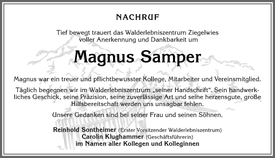 Traueranzeige von Magnus Samper von Allgäuer Zeitung, Füssen