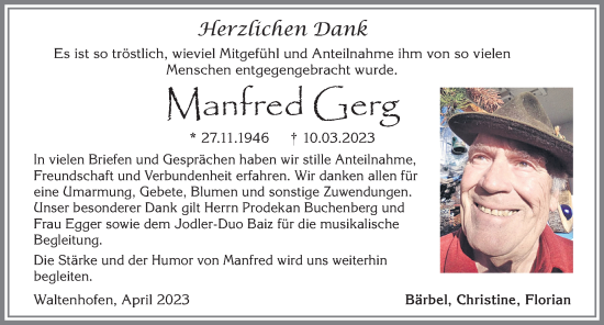 Traueranzeige von Manfred Gerg von Allgäuer Zeitung,Kempten
