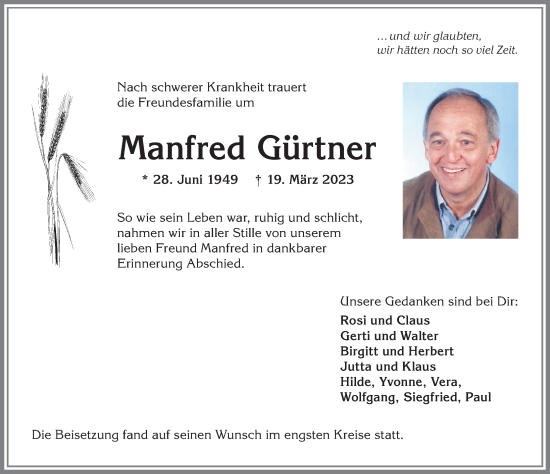 Traueranzeige von Manfred Gürtner von Allgäuer Anzeigeblatt
