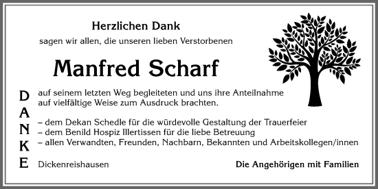 Traueranzeige von Manfred Scharf von Memminger Zeitung