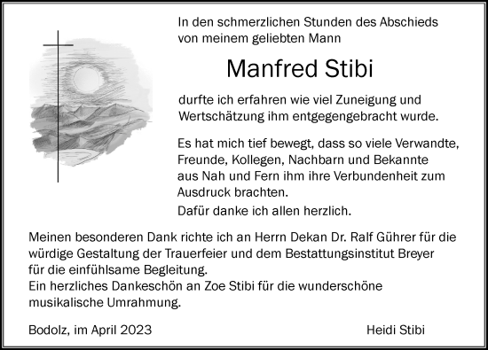 Traueranzeige von Manfred Stibi von Der Westallgäuer