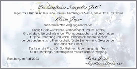 Traueranzeige von Maria Gajan von Allgäuer Zeitung, Marktoberdorf