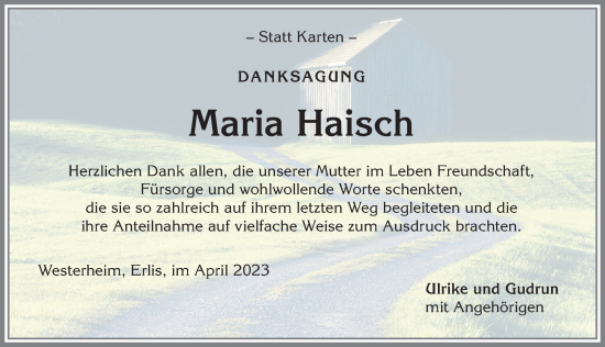 Traueranzeige von Maria Haisch von Memminger Zeitung