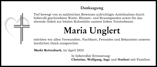 Traueranzeige von Maria Unglert von Memminger Zeitung