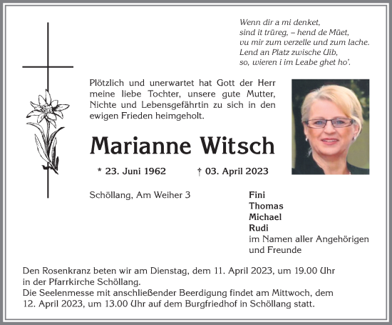 Traueranzeige von Marianne Witsch von Allgäuer Anzeigeblatt