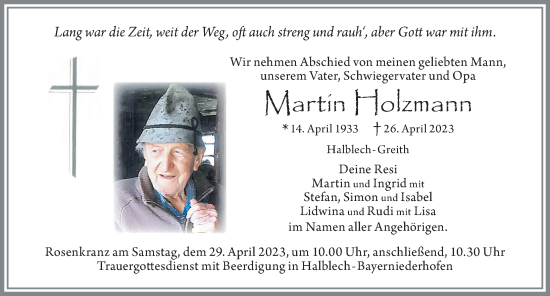 Traueranzeige von Martin Holzmann von Allgäuer Zeitung, Füssen