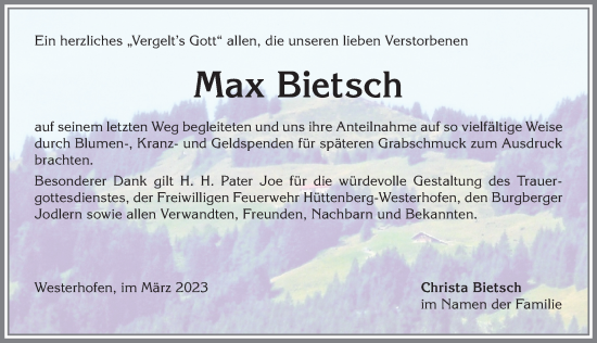 Traueranzeige von Max Bietsch von Allgäuer Anzeigeblatt
