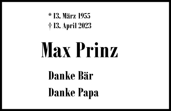 Traueranzeige von Max Prinz von Memminger Zeitung