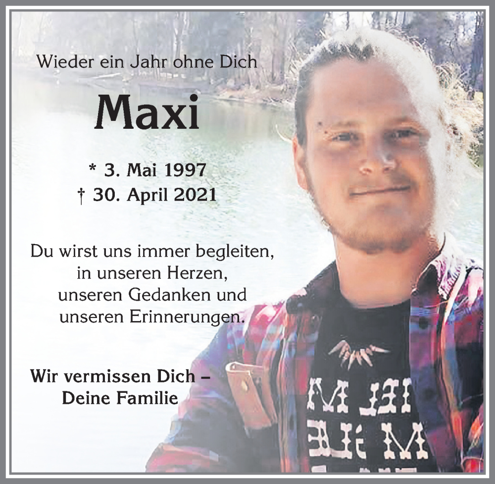  Traueranzeige für Maxi Sirch vom 29.04.2023 aus Allgäuer Zeitung, Kaufbeuren/Buchloe