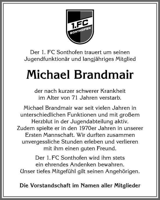 Traueranzeige von Michael Brandmair von Allgäuer Anzeigeblatt