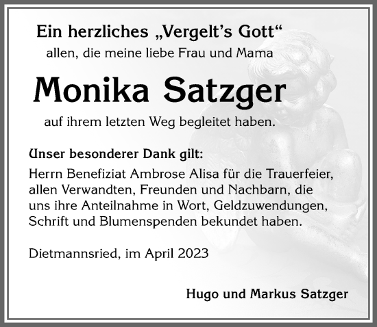 Traueranzeige von Monika Satzger von Allgäuer Zeitung,Kempten