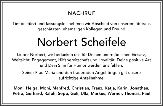 Traueranzeige von Norbert Scheifele von Allgäuer Zeitung, Marktoberdorf