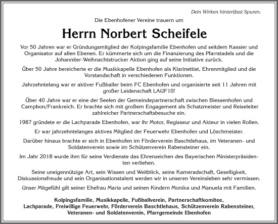 Traueranzeige von Norbert Scheifele von Allgäuer Zeitung, Marktoberdorf
