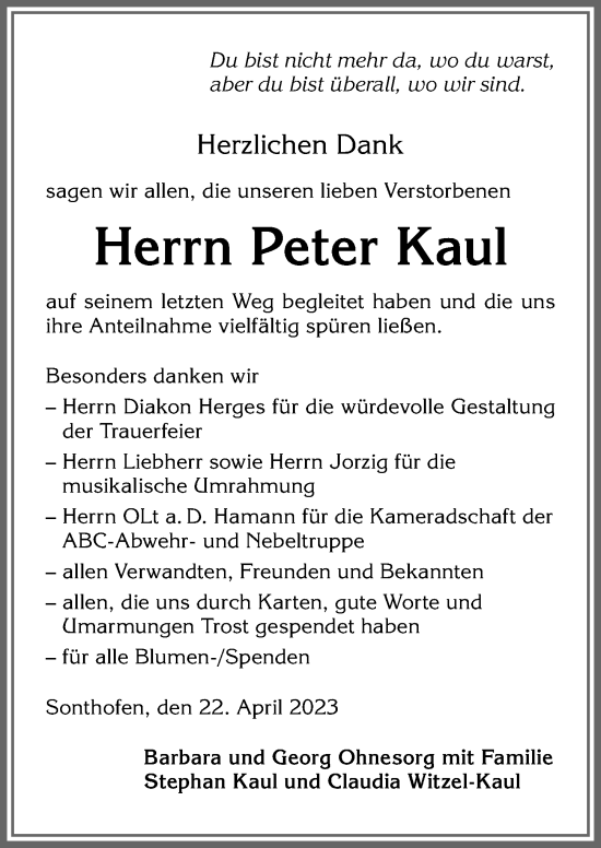 Traueranzeige von Peter Kaul von Allgäuer Anzeigeblatt