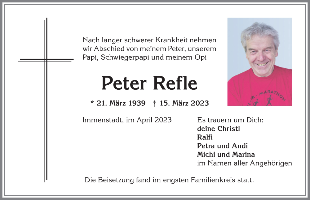  Traueranzeige für Peter Refle vom 08.04.2023 aus Allgäuer Anzeigeblatt