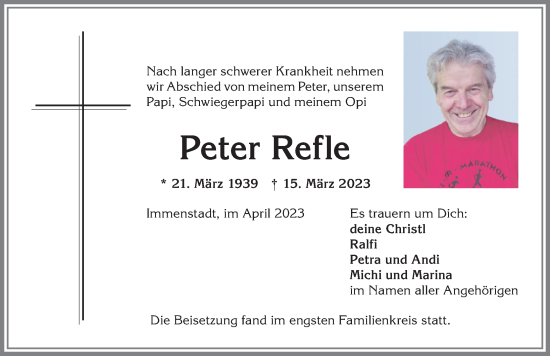 Traueranzeige von Peter Refle von Allgäuer Anzeigeblatt