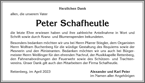 Traueranzeige von Peter Schafheutle von Allgäuer Anzeigeblatt