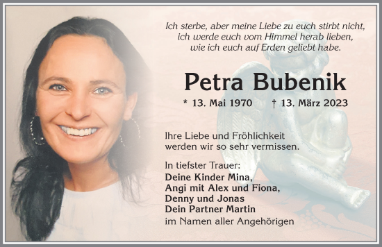 Traueranzeige von Petra Bubenik von Allgäuer Zeitung, Marktoberdorf