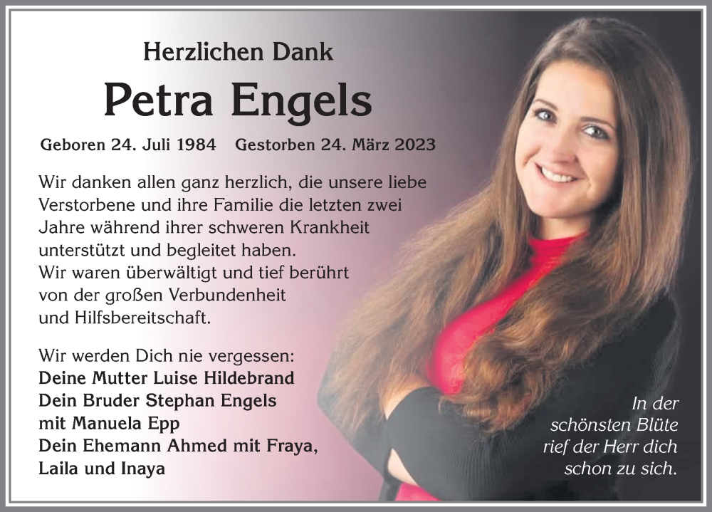  Traueranzeige für Petra Engels vom 01.04.2023 aus Allgäuer Zeitung,Kempten