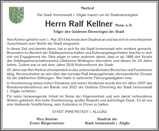 Traueranzeige von Ralf Kellner von Allgäuer Anzeigeblatt