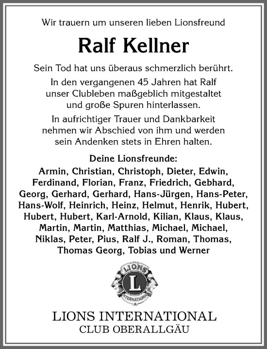 Traueranzeige von Ralf Kellner von Allgäuer Anzeigeblatt