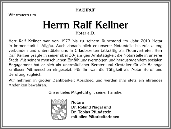 Traueranzeige von Ralf Kellner von Allgäuer Anzeigeblatt