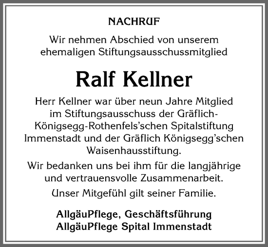 Traueranzeige von Ralf Kellner von Allgäuer Anzeigeblatt