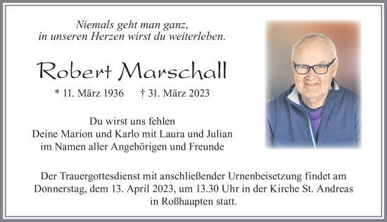 Traueranzeige von Robert Marschall von Allgäuer Zeitung, Füssen