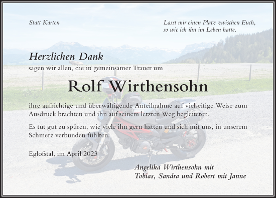 Traueranzeige von Rolf Wirthensohn von Der Westallgäuer