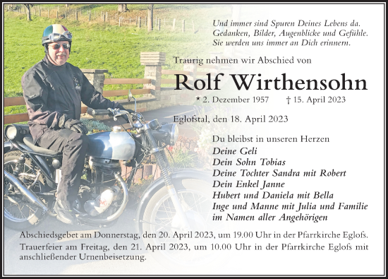 Traueranzeige von Rolf Wirthensohn von Der Westallgäuer
