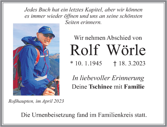 Traueranzeige von Rolf Wörle von Allgäuer Zeitung, Füssen