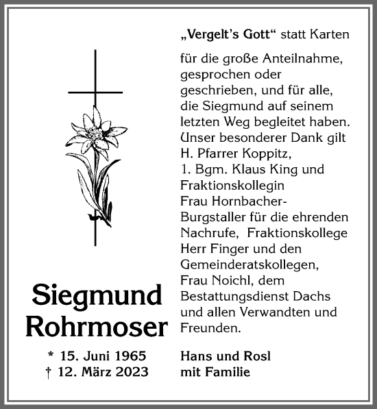 Traueranzeige von Siegmund Rohrmoser von Allgäuer Anzeigeblatt
