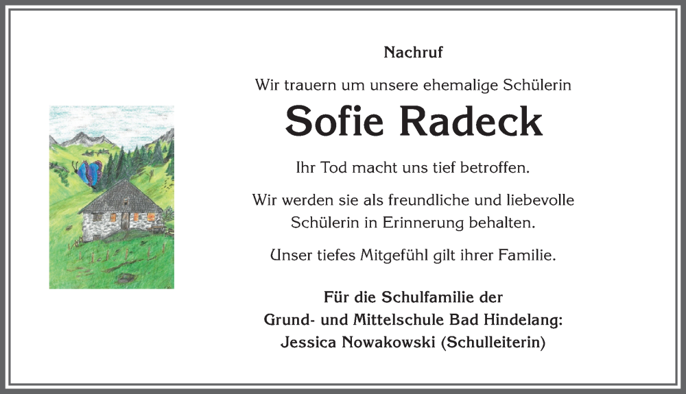  Traueranzeige für Sofie Radeck vom 29.04.2023 aus Allgäuer Anzeigeblatt
