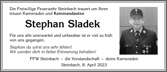 Traueranzeige von Stephan Sladek von Allgäuer Zeitung, Marktoberdorf