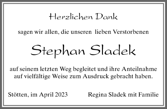 Traueranzeige von Stephan Sladek von Allgäuer Zeitung, Marktoberdorf